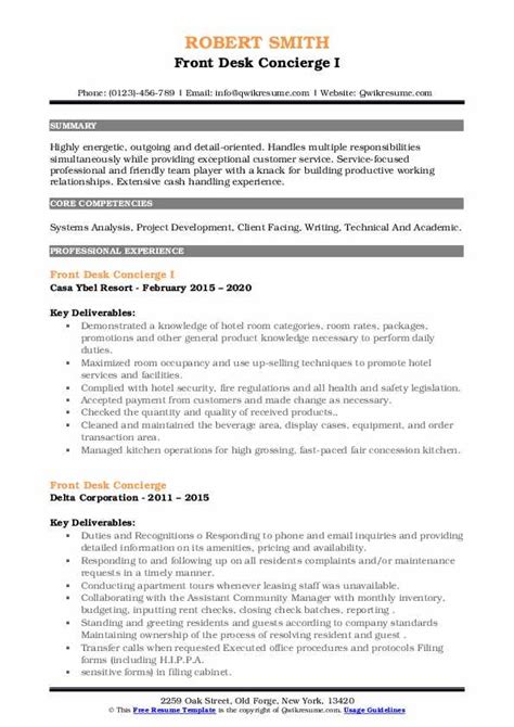 concierge resume|front desk concierge resume.